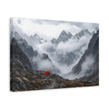 Side Mockup 4. Nature Mountain Landscape Misty Mountain Tent shown as stretched canvas wall art