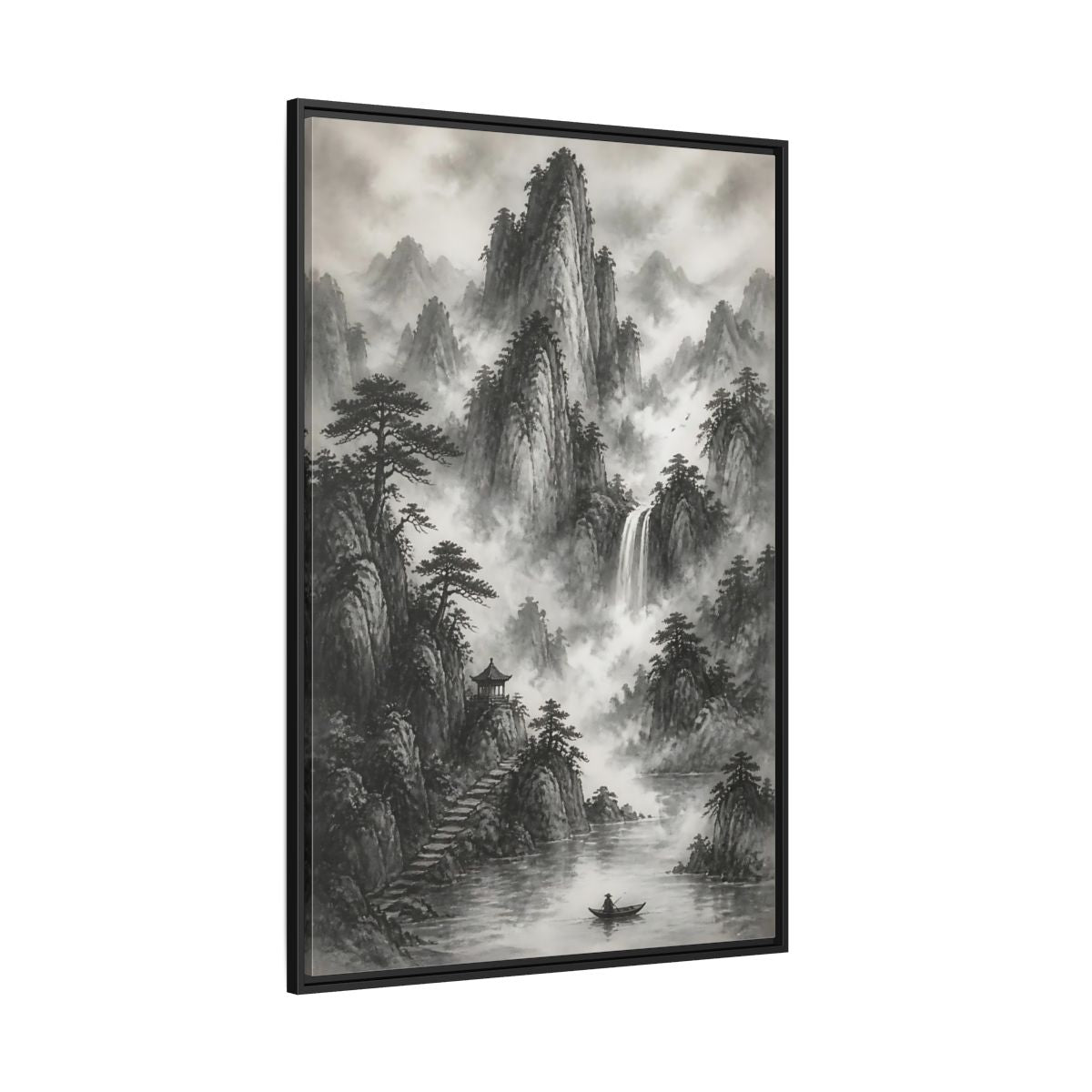 Side Mockup 12. Nature Mountain Landscape Monochrome Landscape shown as stretched canvas wall art