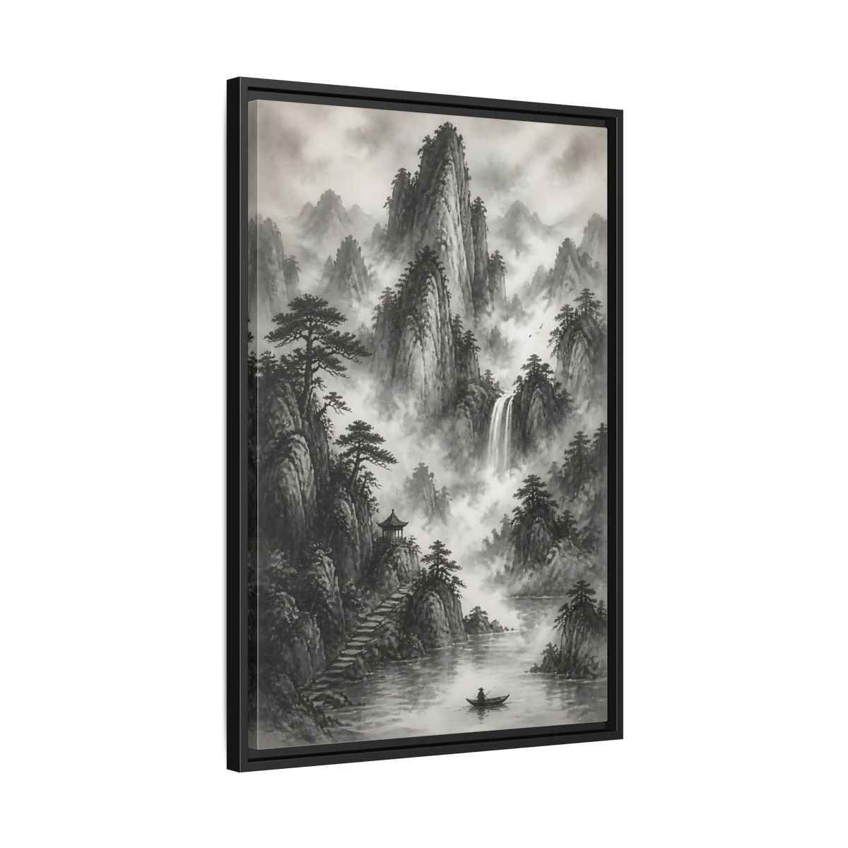 Side Mockup 14. Nature Mountain Landscape Monochrome Landscape shown as stretched canvas wall art
