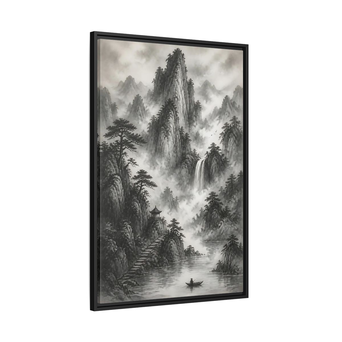 Side Mockup 13. Nature Mountain Landscape Monochrome Landscape shown as stretched canvas wall art