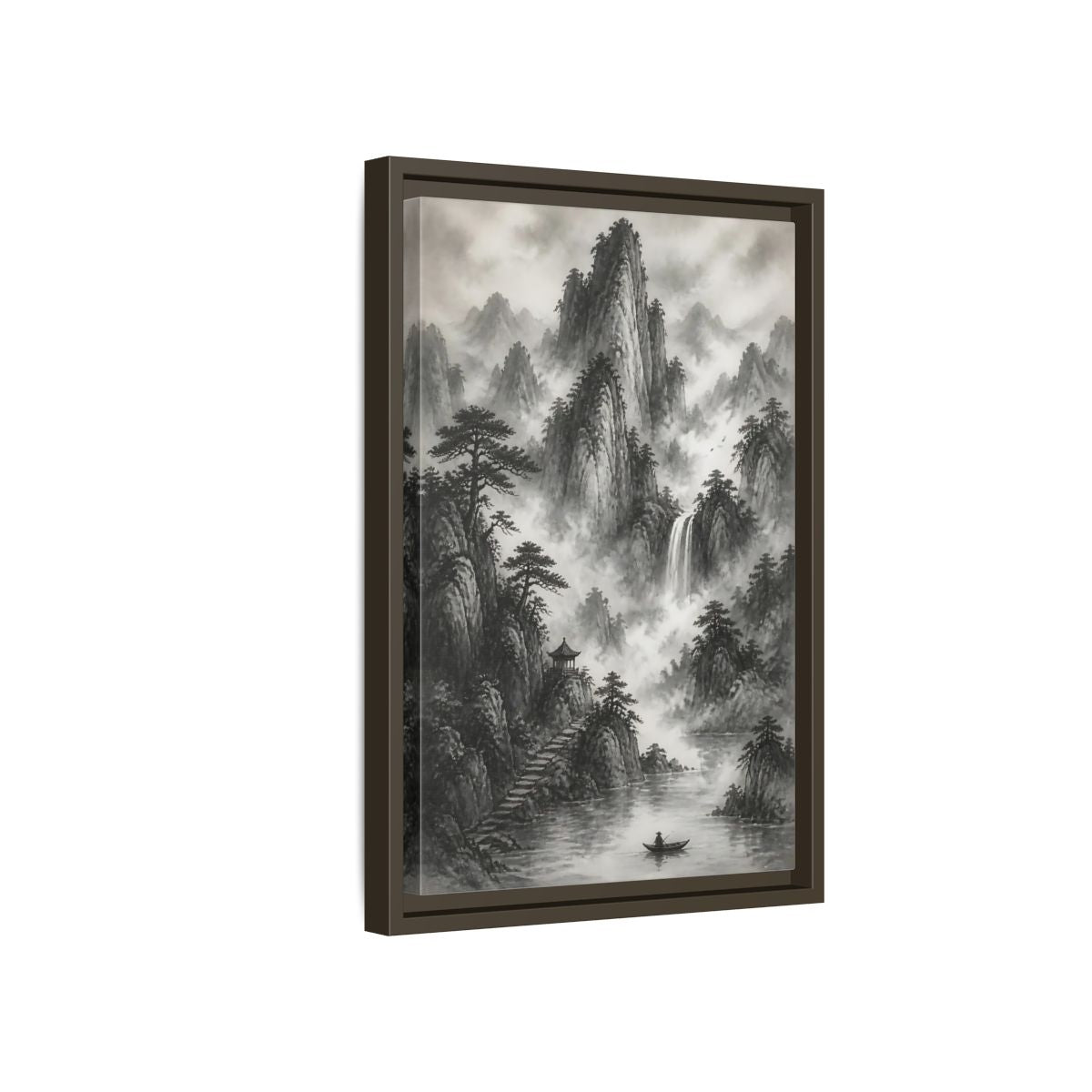 Side Mockup 5. Nature Mountain Landscape Monochrome Landscape shown as stretched canvas wall art