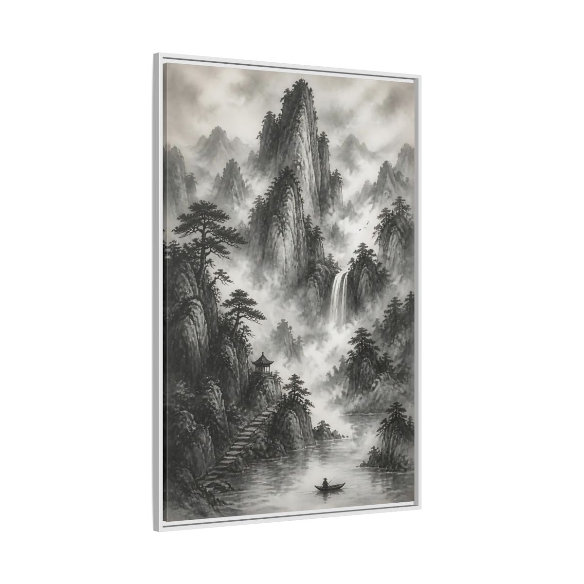 Side Mockup 7. Nature Mountain Landscape Monochrome Landscape shown as stretched canvas wall art