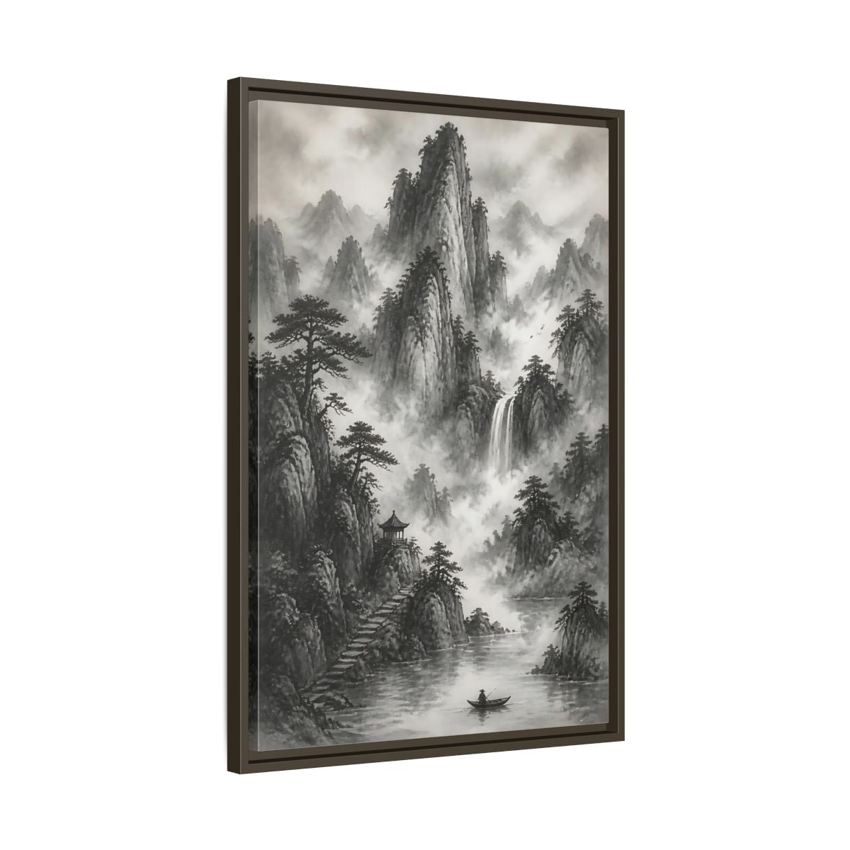 Side Mockup 11. Nature Mountain Landscape Monochrome Landscape shown as stretched canvas wall art