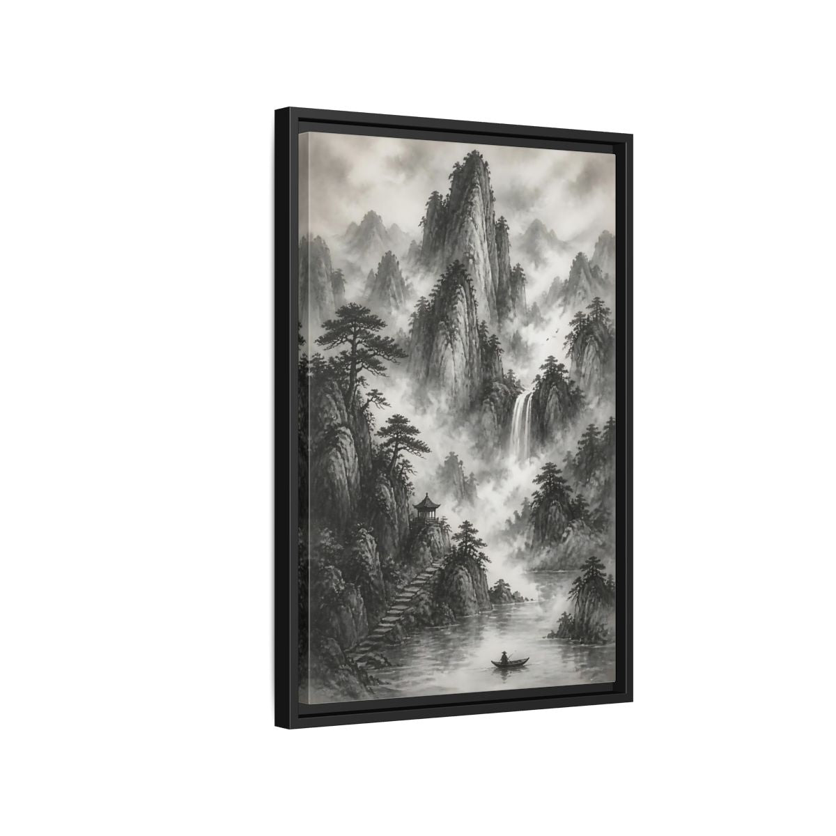 Side Mockup 3. Nature Mountain Landscape Monochrome Landscape shown as stretched canvas wall art