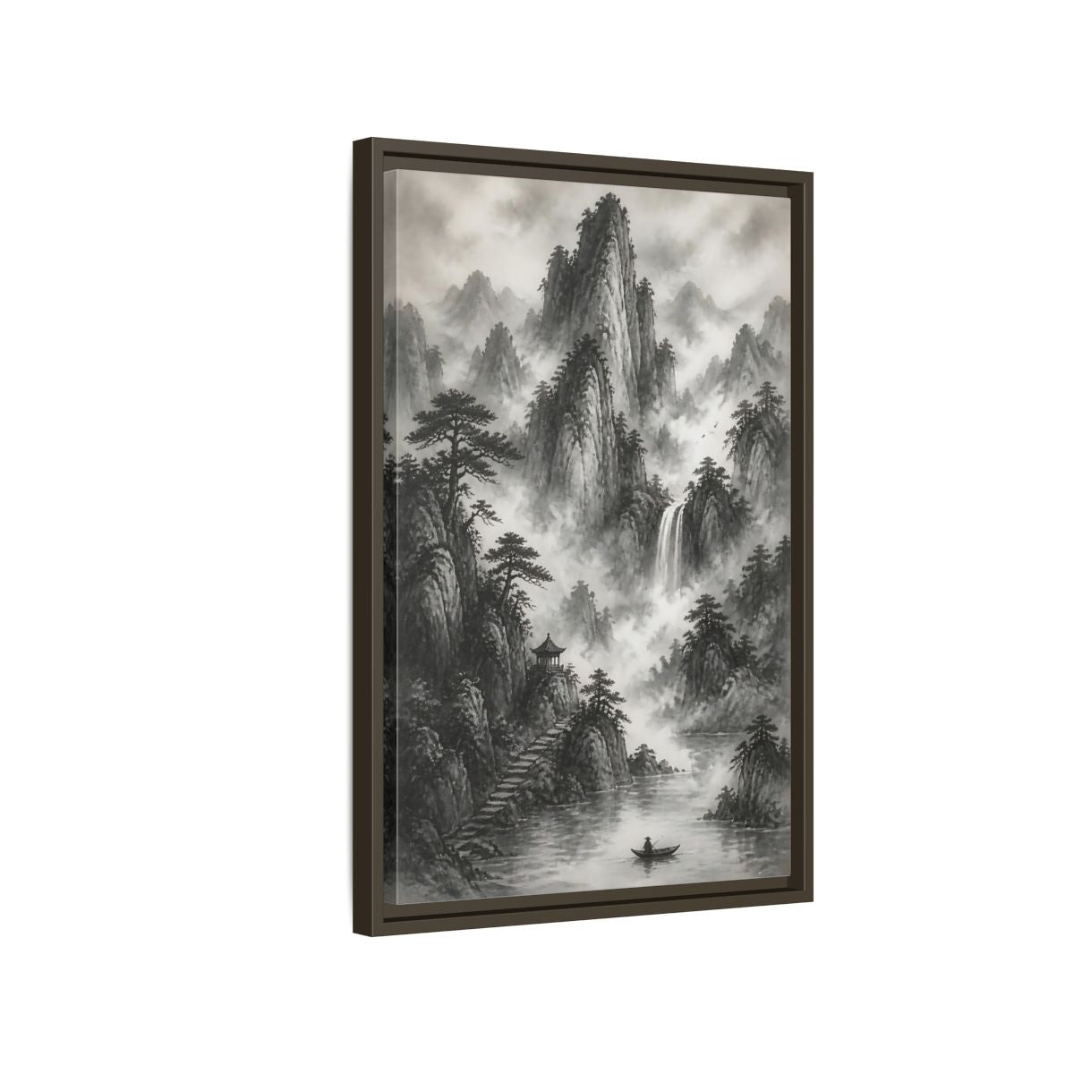 Side Mockup 2. Nature Mountain Landscape Monochrome Landscape shown as stretched canvas wall art