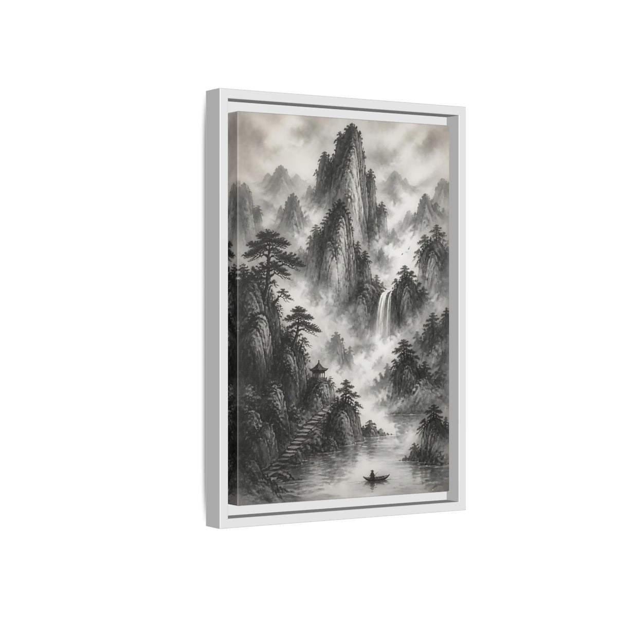 Side Mockup 4. Nature Mountain Landscape Monochrome Landscape shown as stretched canvas wall art