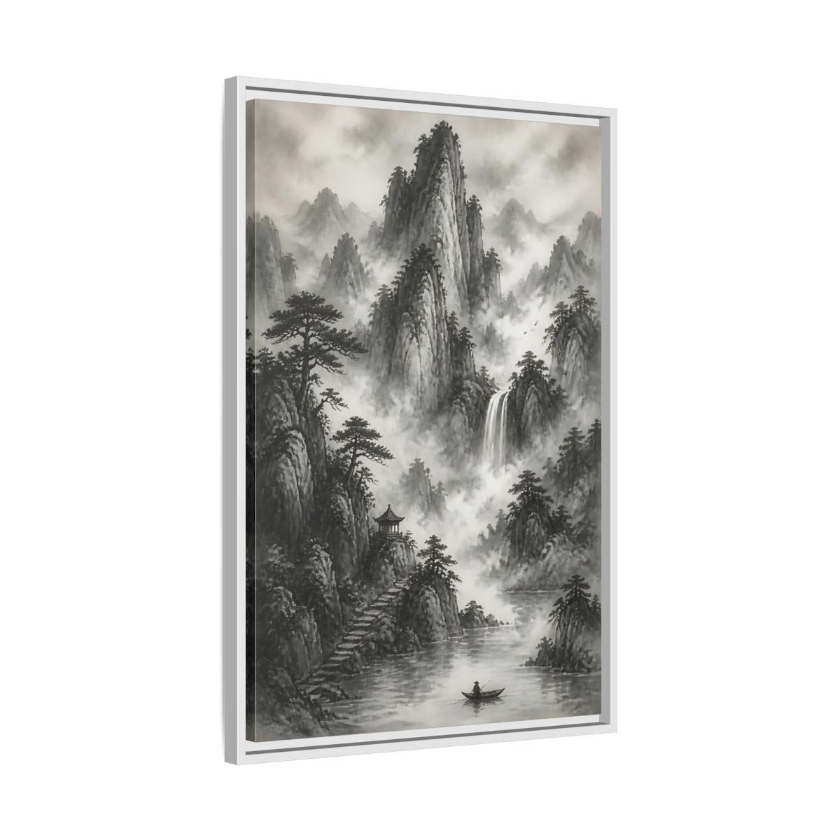 Side Mockup 10. Nature Mountain Landscape Monochrome Landscape shown as stretched canvas wall art