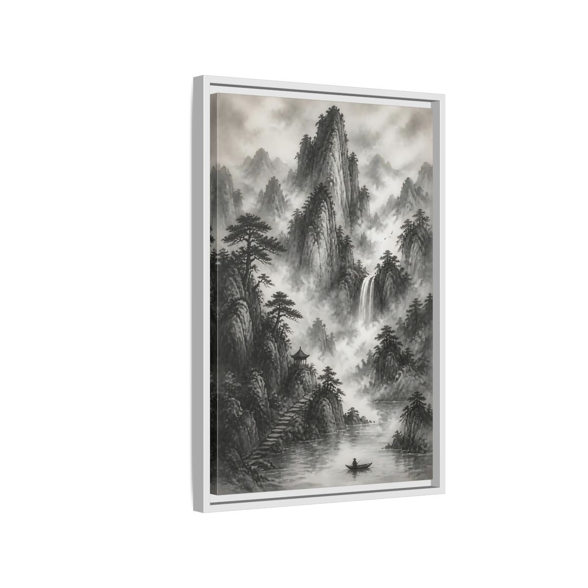 Side Mockup 1. Nature Mountain Landscape Monochrome Landscape shown as stretched canvas wall art