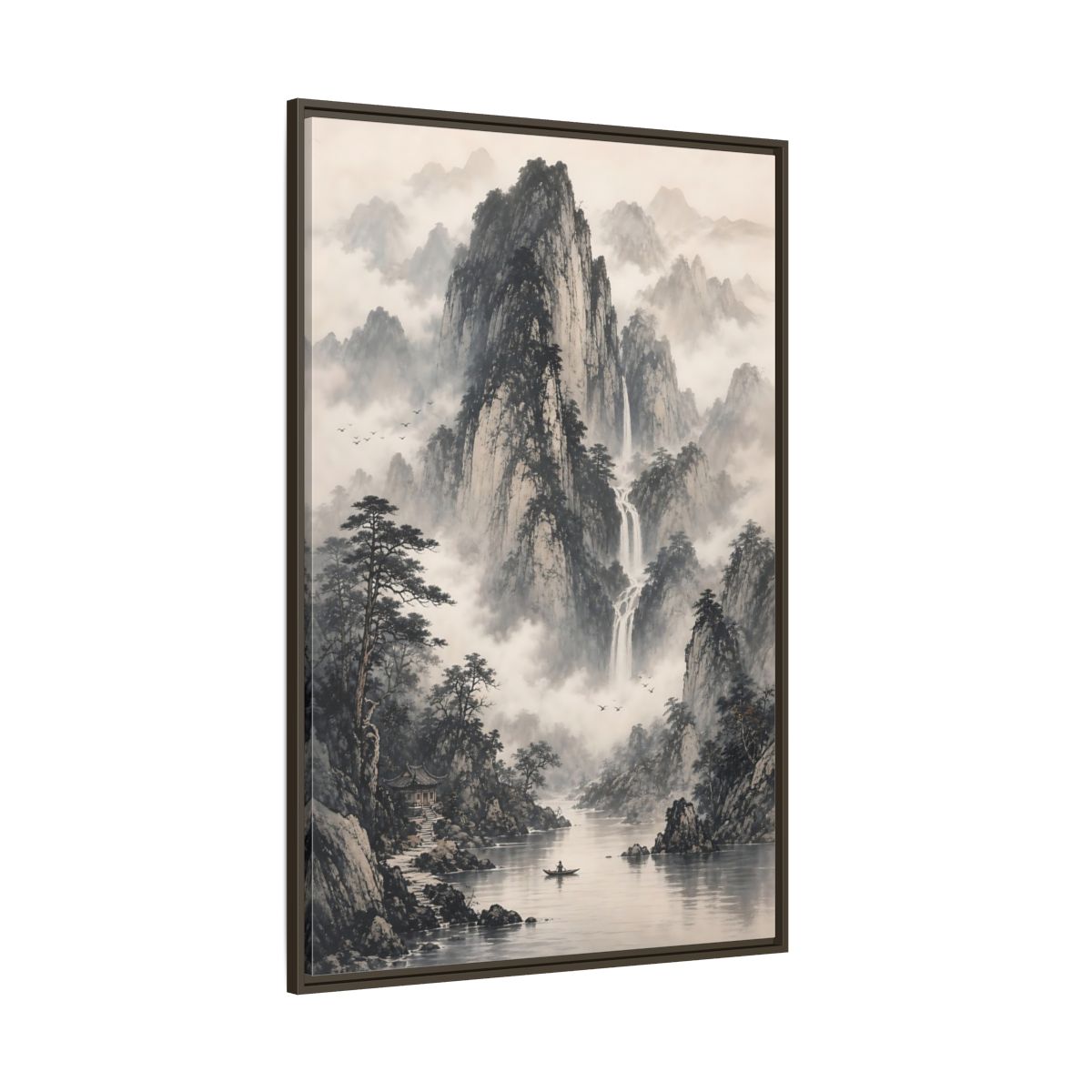 Side Mockup 8. Nature Mountain Landscape Monochrome Mountains shown as stretched canvas wall art
