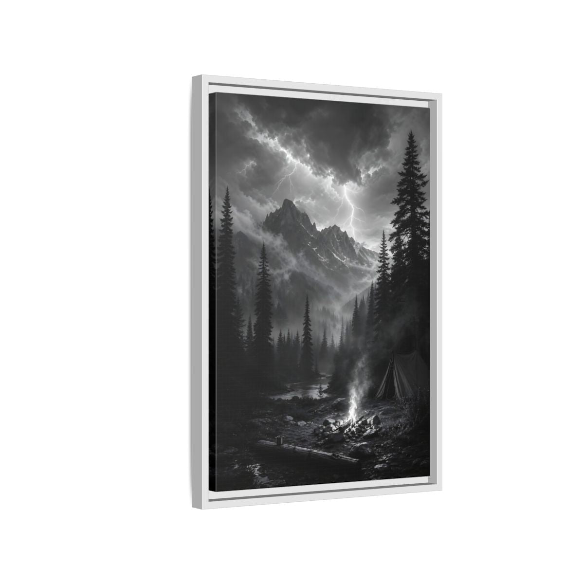 Side Mockup 1. Nature Mountain Landscape Monochrome Landscape shown as stretched canvas wall art