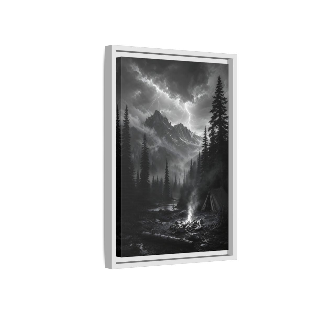 Side Mockup 4. Nature Mountain Landscape Monochrome Landscape shown as stretched canvas wall art
