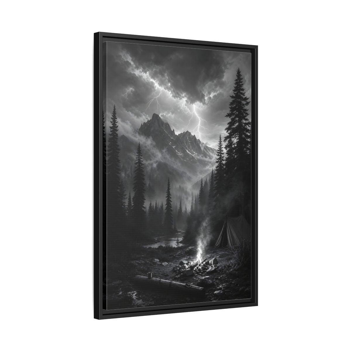 Side Mockup 14. Nature Mountain Landscape Monochrome Landscape shown as stretched canvas wall art