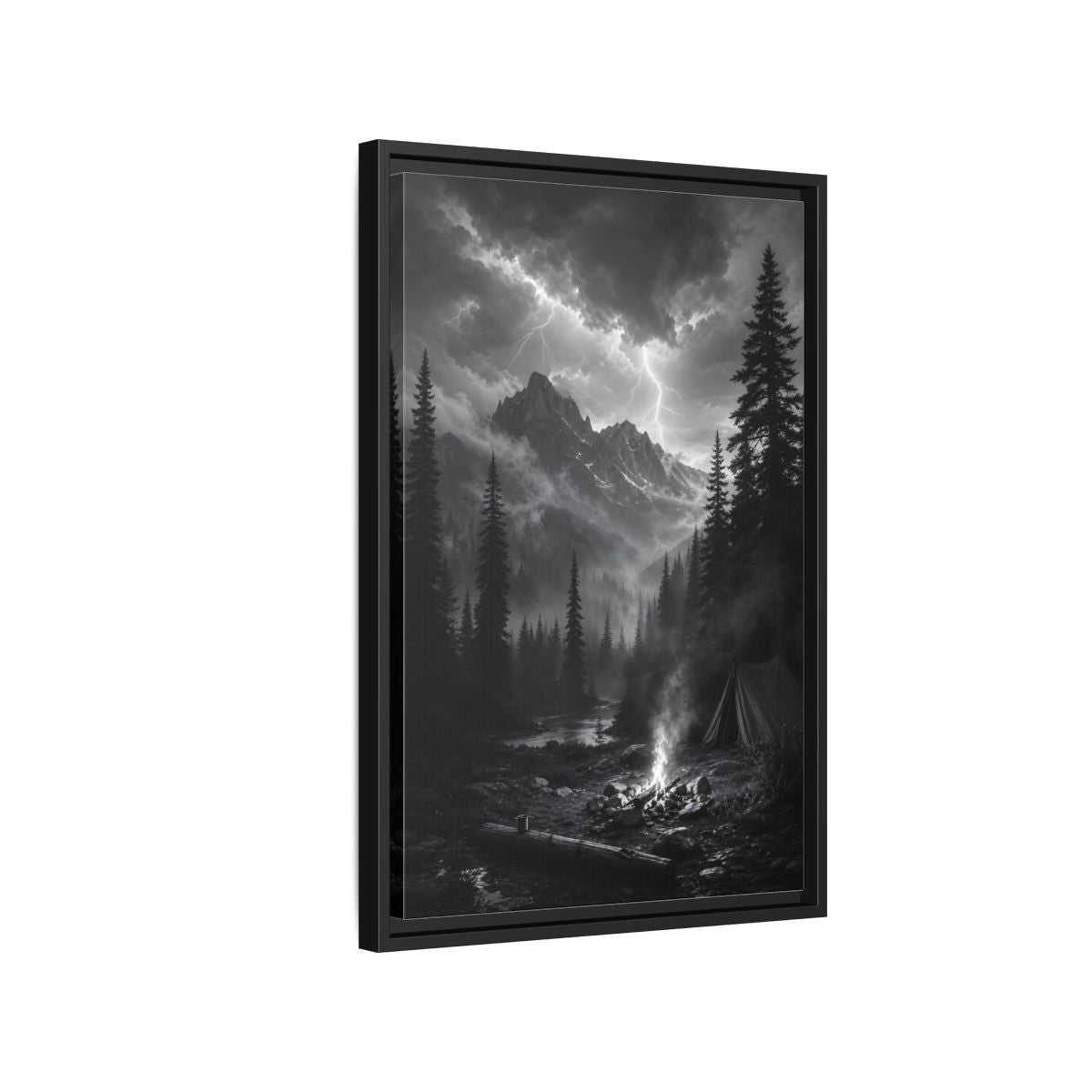 Side Mockup 3. Nature Mountain Landscape Monochrome Landscape shown as stretched canvas wall art