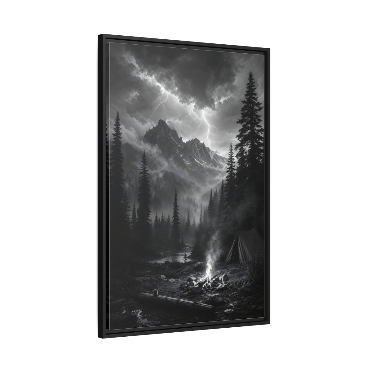 Side Mockup 13. Nature Mountain Landscape Monochrome Landscape shown as stretched canvas wall art