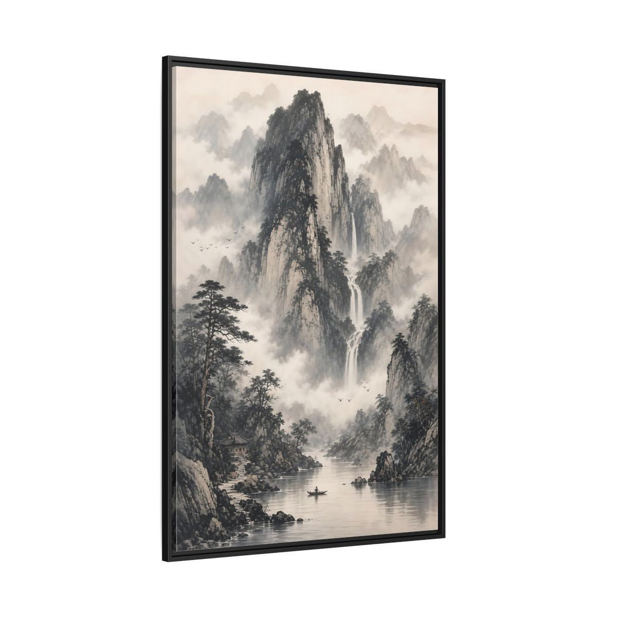 Side Mockup 12. Nature Mountain Landscape Monochrome Mountains shown as stretched canvas wall art
