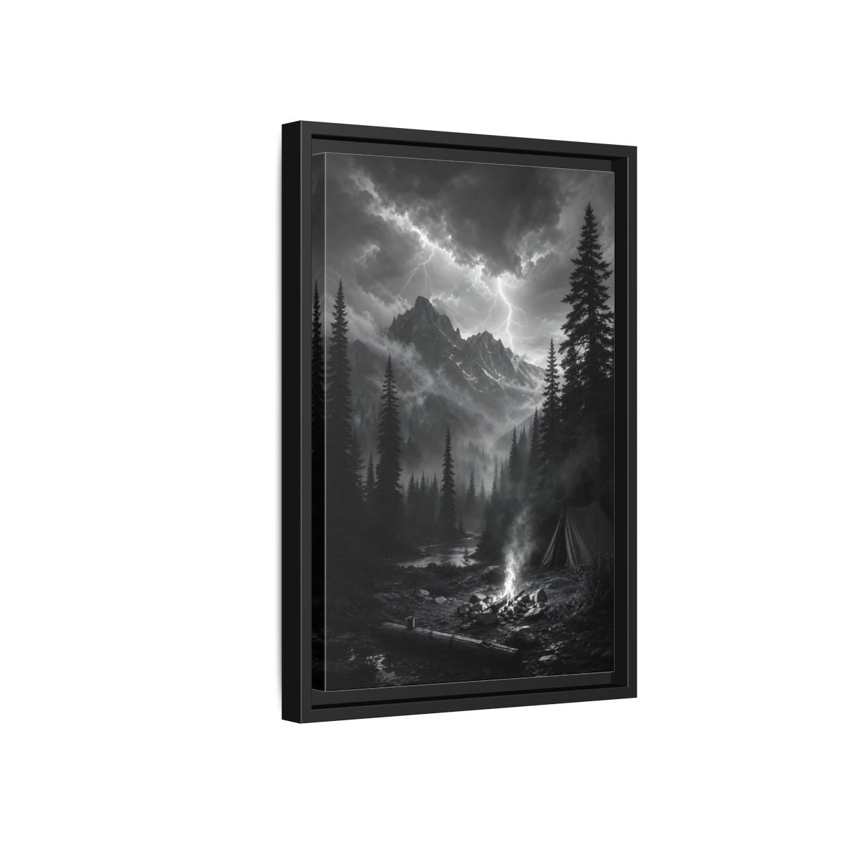 Side Mockup 6. Nature Mountain Landscape Monochrome Landscape shown as stretched canvas wall art