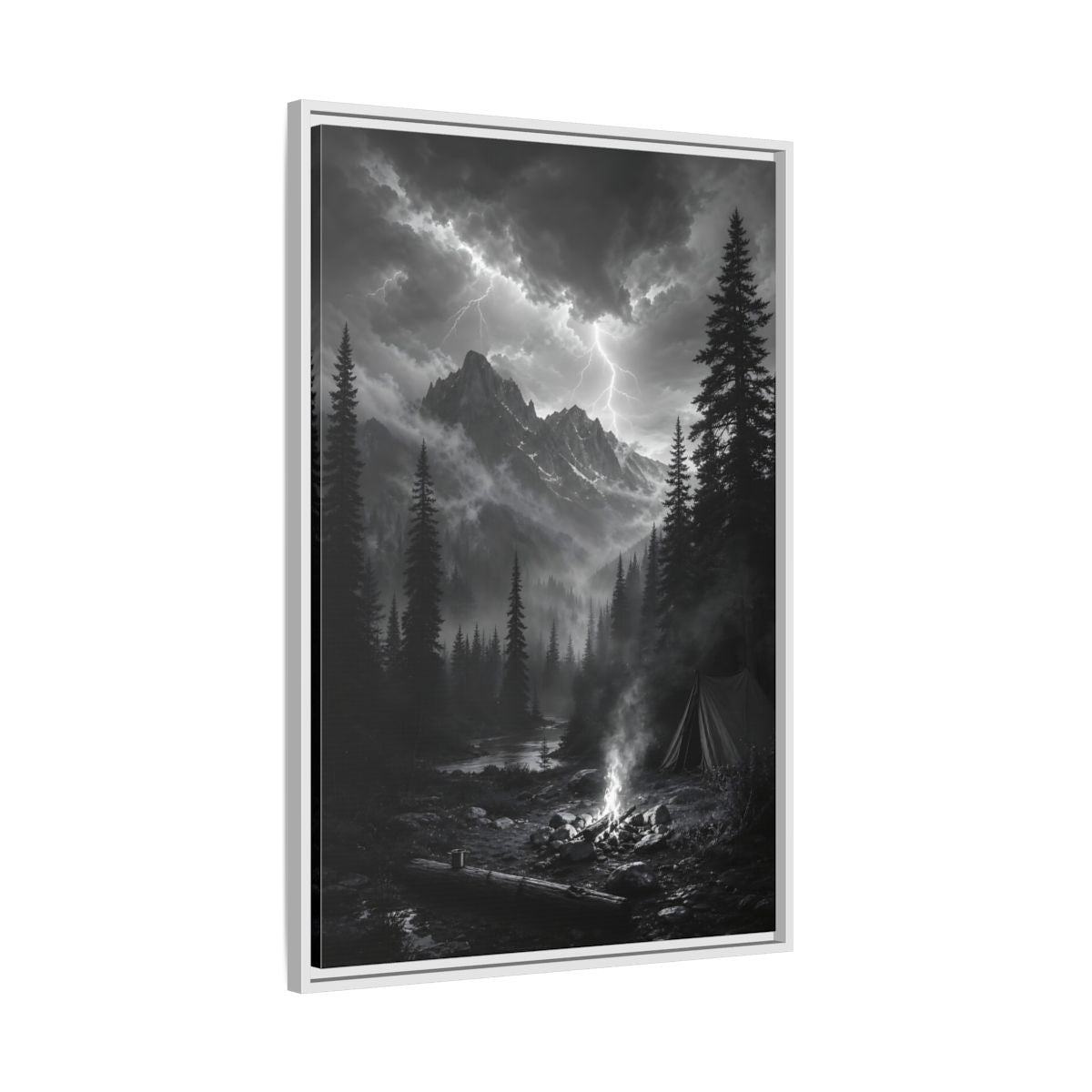 Side Mockup 9. Nature Mountain Landscape Monochrome Landscape shown as stretched canvas wall art