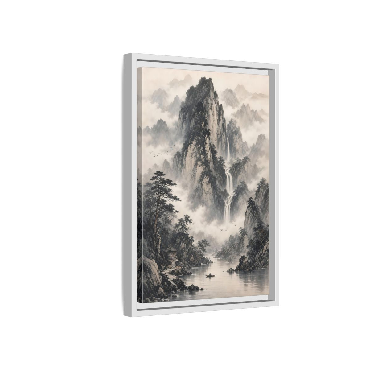 Side Mockup 4. Nature Mountain Landscape Monochrome Mountains shown as stretched canvas wall art