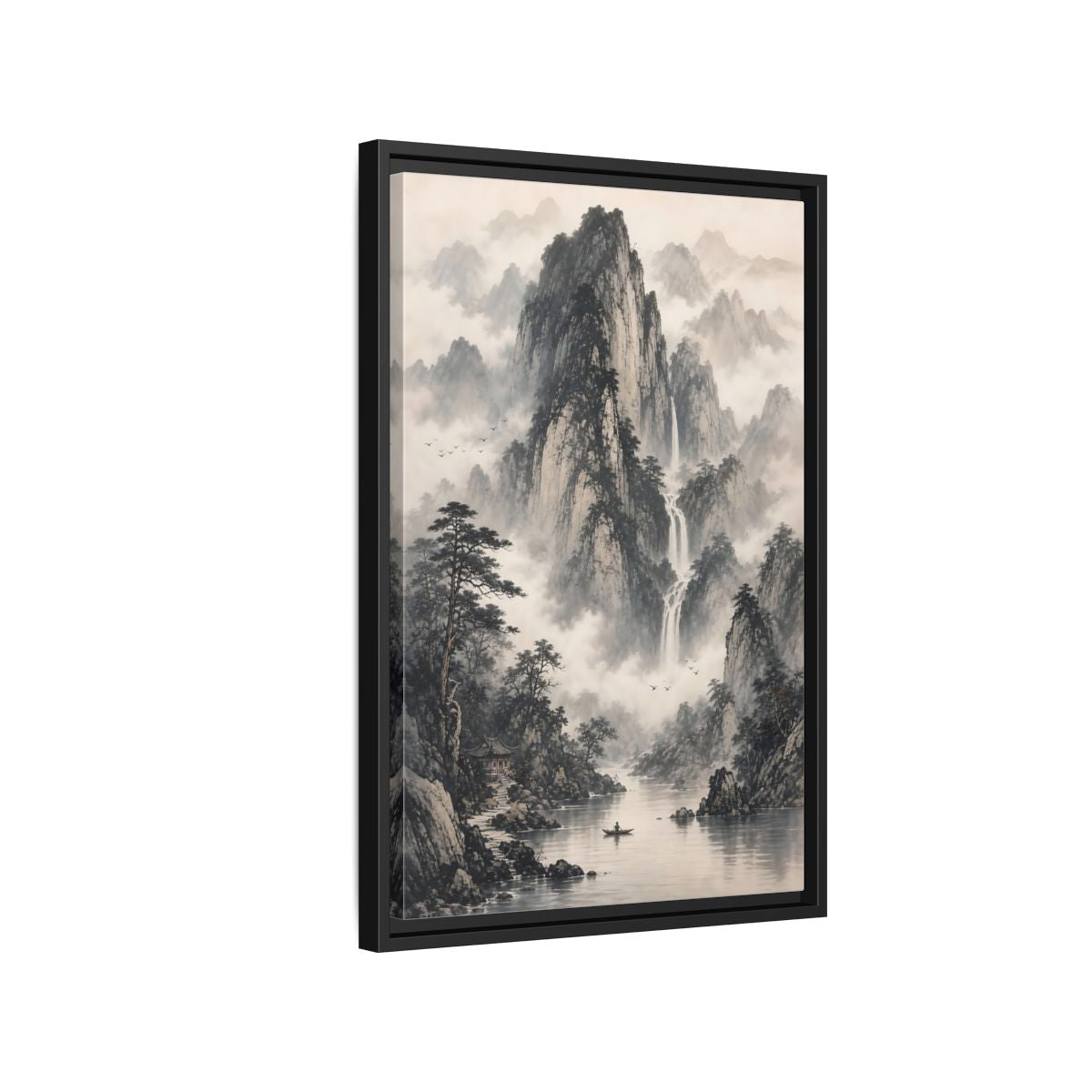 Side Mockup 3. Nature Mountain Landscape Monochrome Mountains shown as stretched canvas wall art
