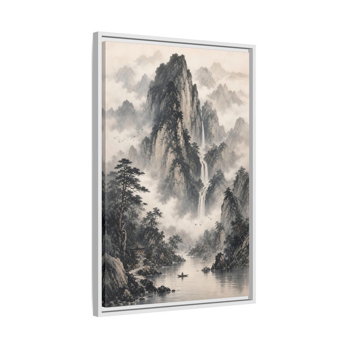 Side Mockup 10. Nature Mountain Landscape Monochrome Mountains shown as stretched canvas wall art