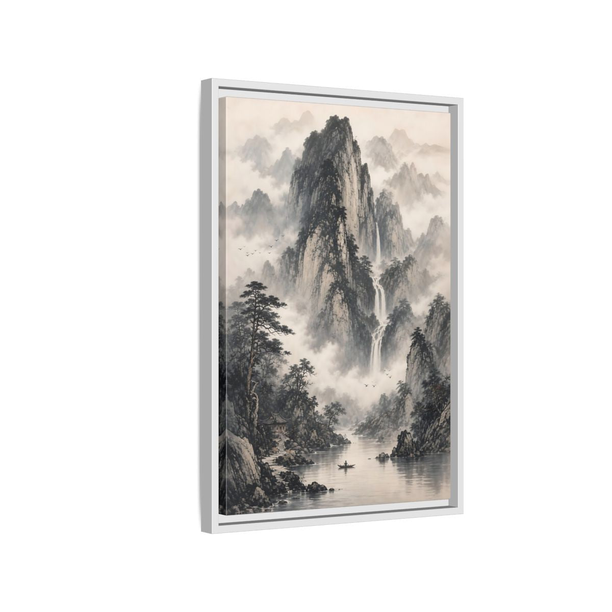 Side Mockup 1. Nature Mountain Landscape Monochrome Mountains shown as stretched canvas wall art