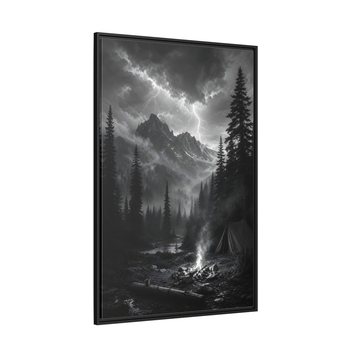 Side Mockup 12. Nature Mountain Landscape Monochrome Landscape shown as stretched canvas wall art
