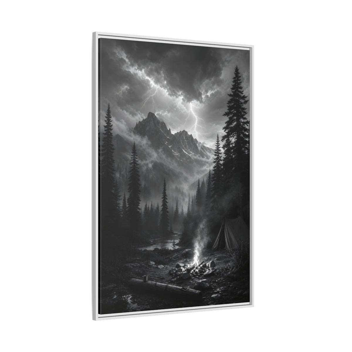 Side Mockup 7. Nature Mountain Landscape Monochrome Landscape shown as stretched canvas wall art