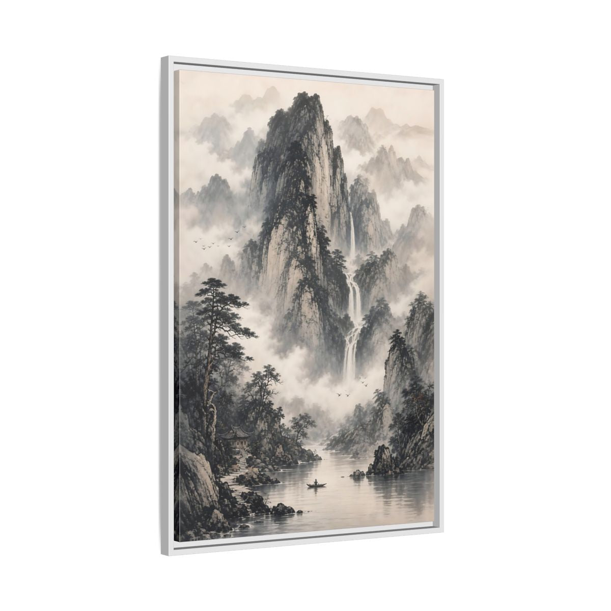 Side Mockup 9. Nature Mountain Landscape Monochrome Mountains shown as stretched canvas wall art