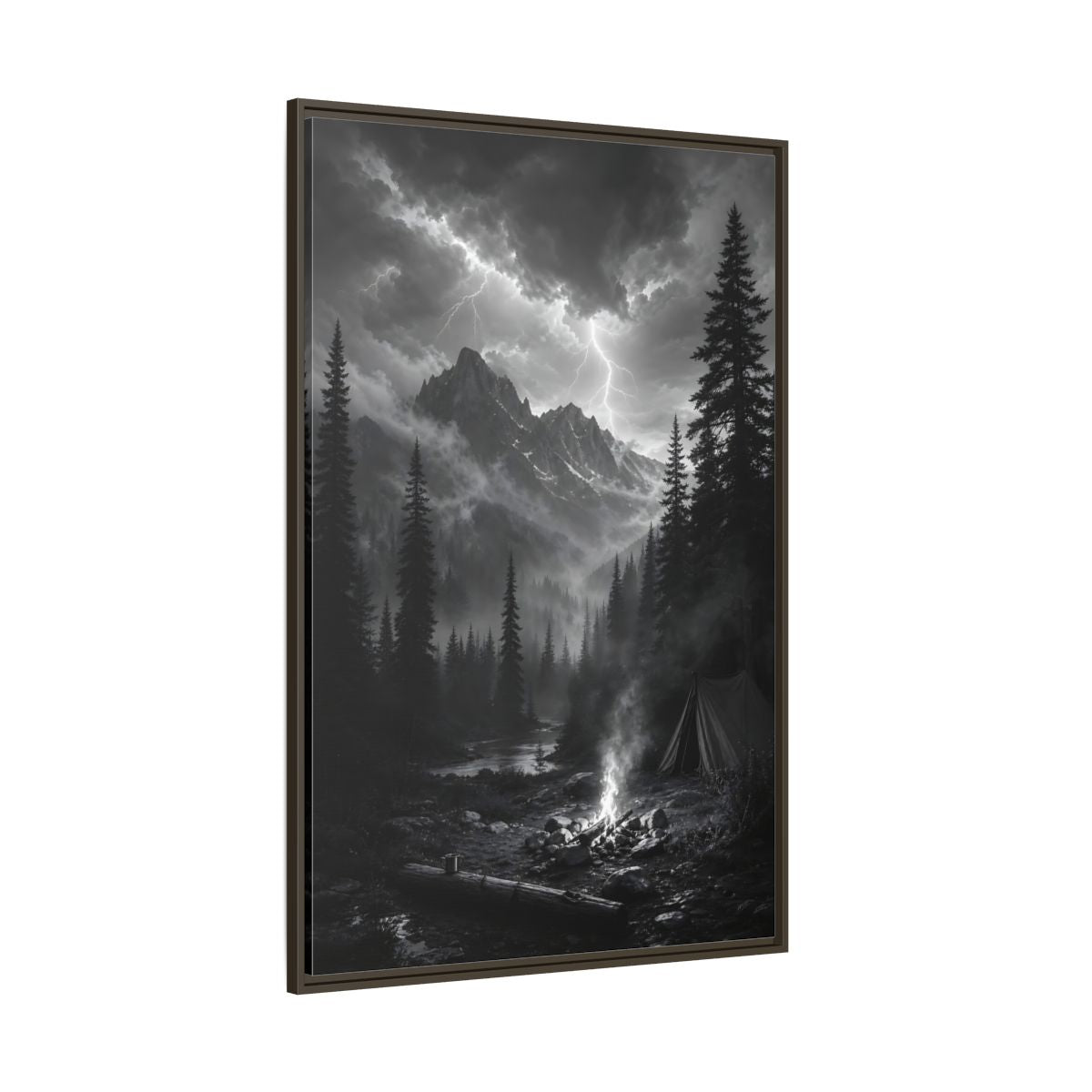 Side Mockup 8. Nature Mountain Landscape Monochrome Landscape shown as stretched canvas wall art