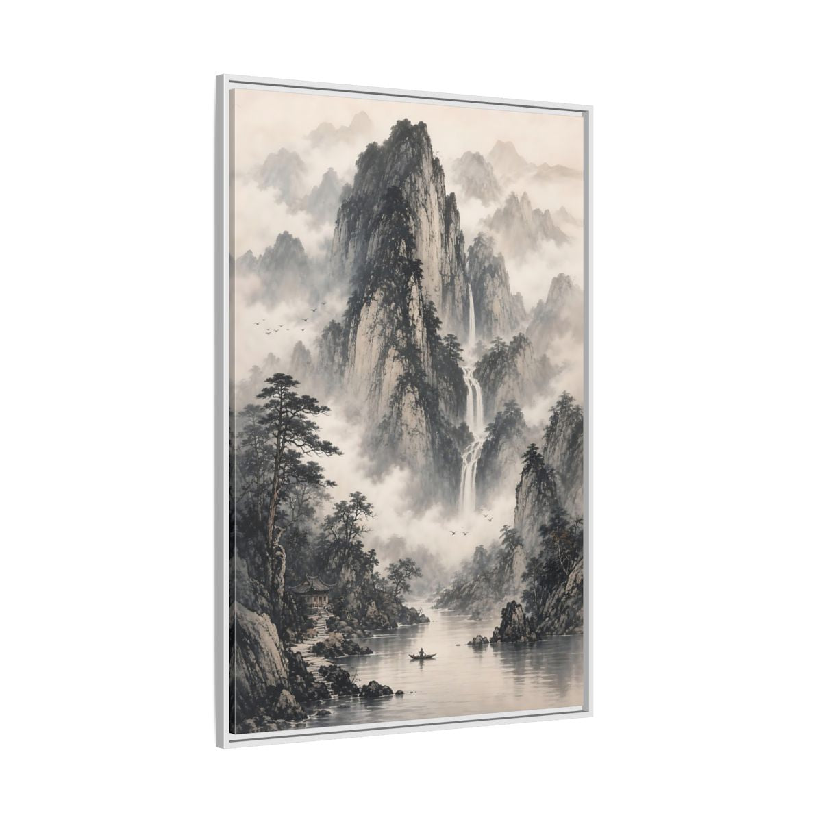 Side Mockup 7. Nature Mountain Landscape Monochrome Mountains shown as stretched canvas wall art