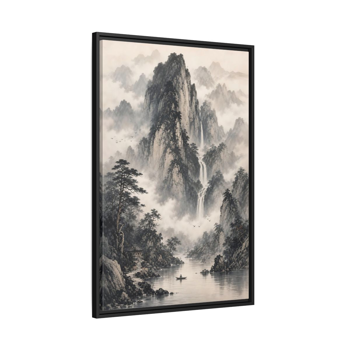 Side Mockup 13. Nature Mountain Landscape Monochrome Mountains shown as stretched canvas wall art