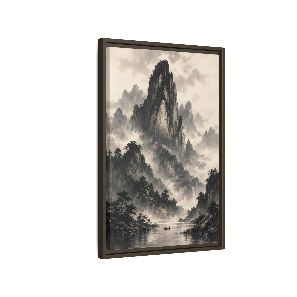 Side Mockup 2. Nature Mountain Landscape Monochrome Landscape shown as stretched canvas wall art