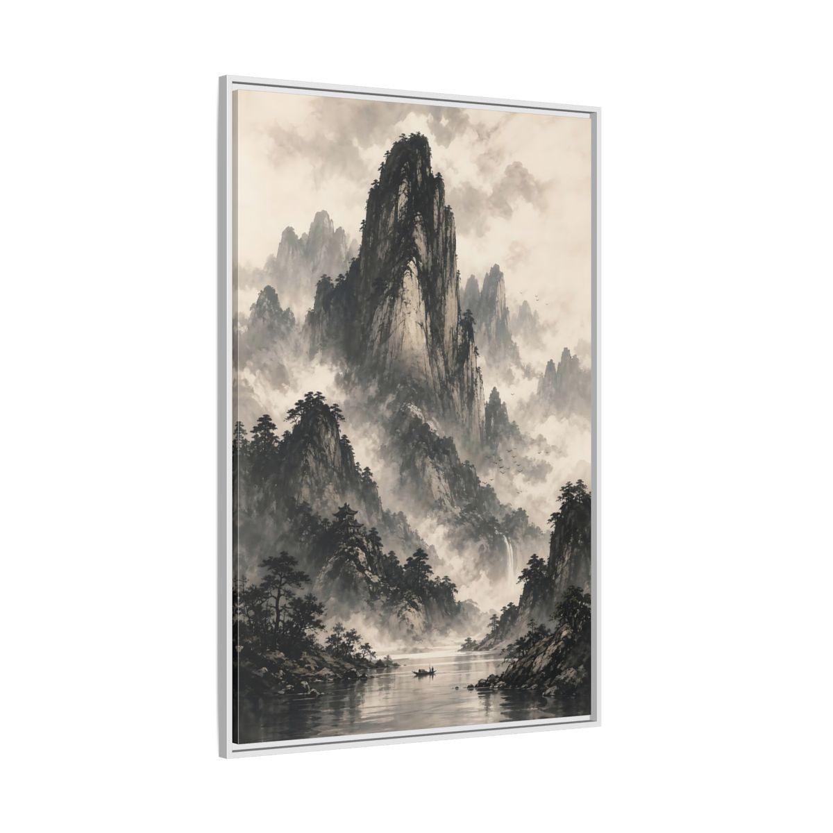 Side Mockup 7. Nature Mountain Landscape Monochrome Landscape shown as stretched canvas wall art