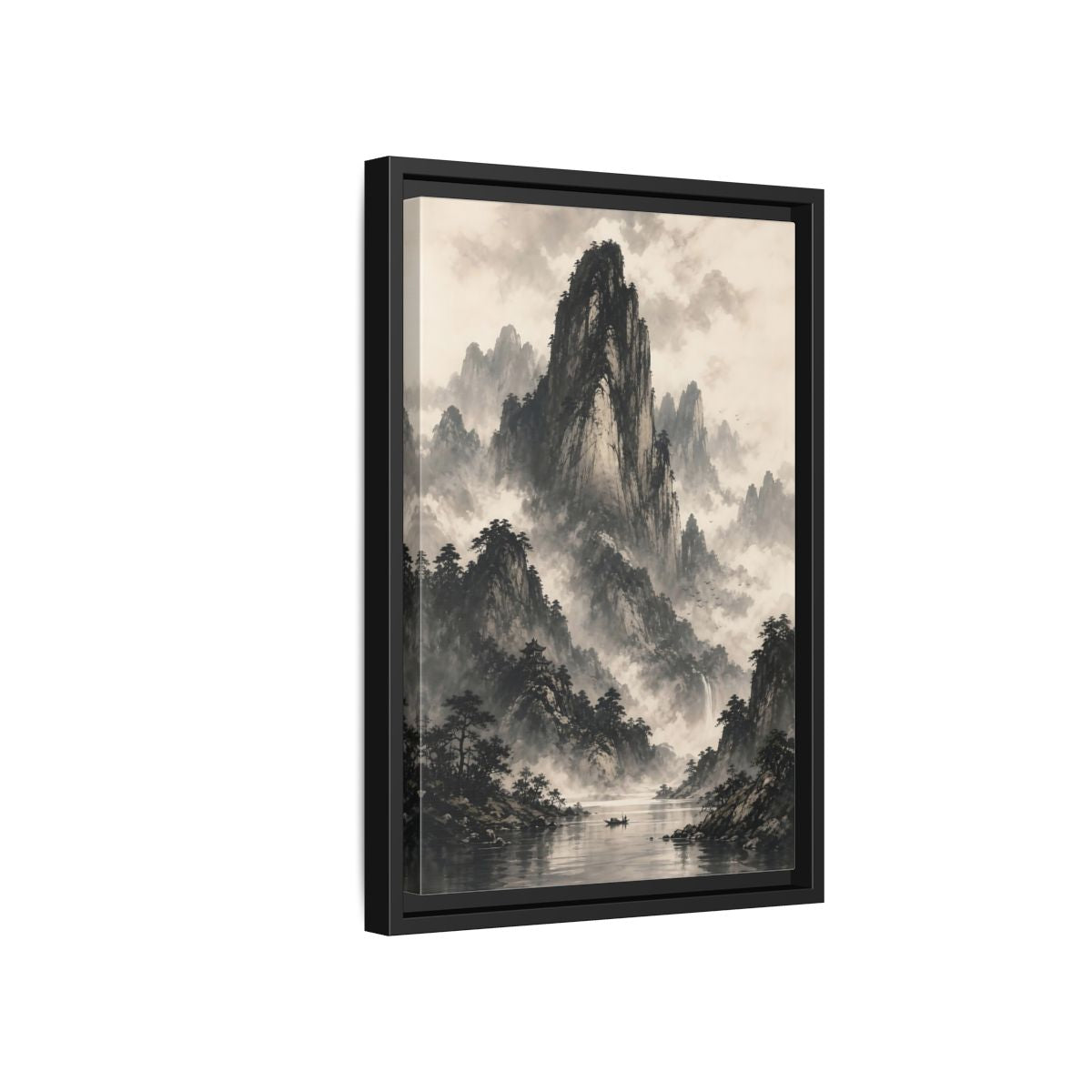 Side Mockup 6. Nature Mountain Landscape Monochrome Landscape shown as stretched canvas wall art