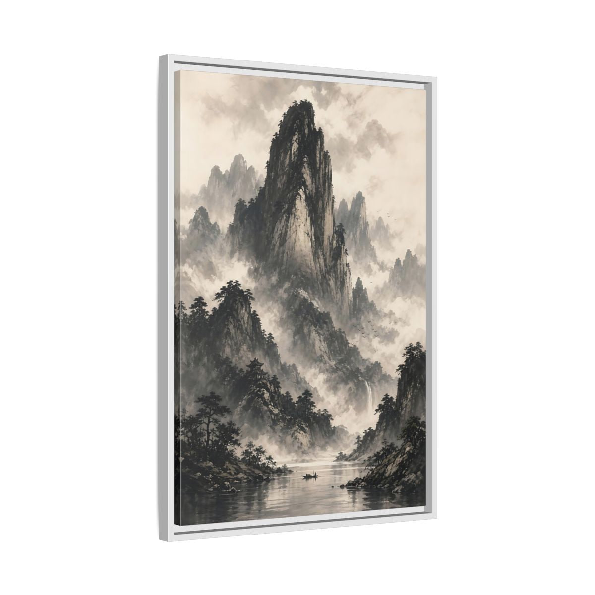 Side Mockup 10. Nature Mountain Landscape Monochrome Landscape shown as stretched canvas wall art