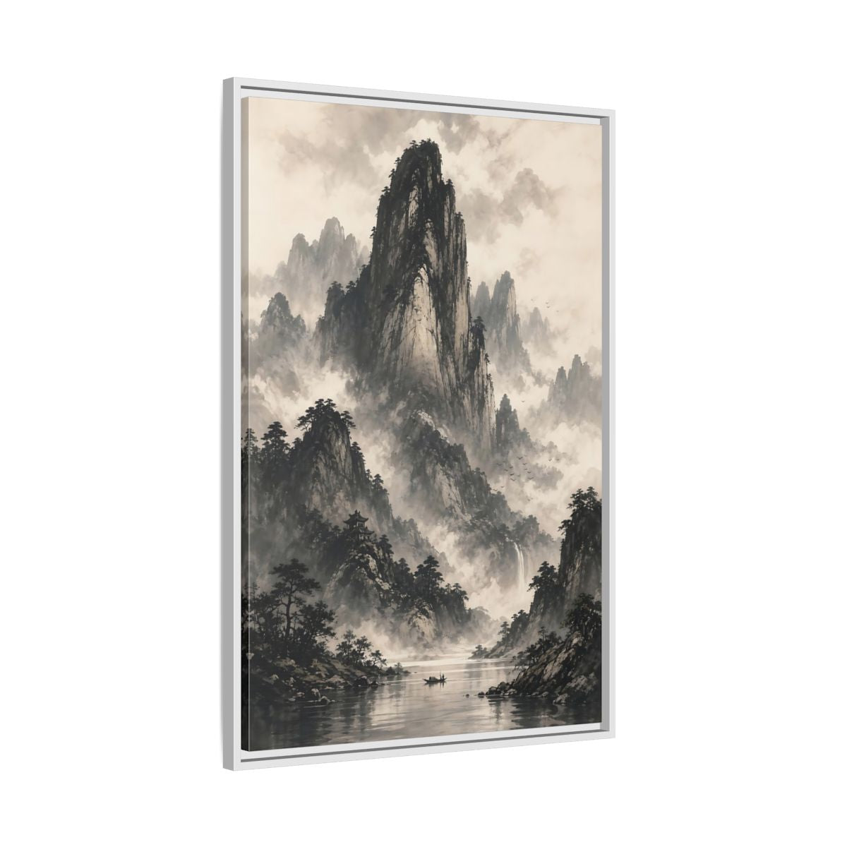 Side Mockup 9. Nature Mountain Landscape Monochrome Landscape shown as stretched canvas wall art