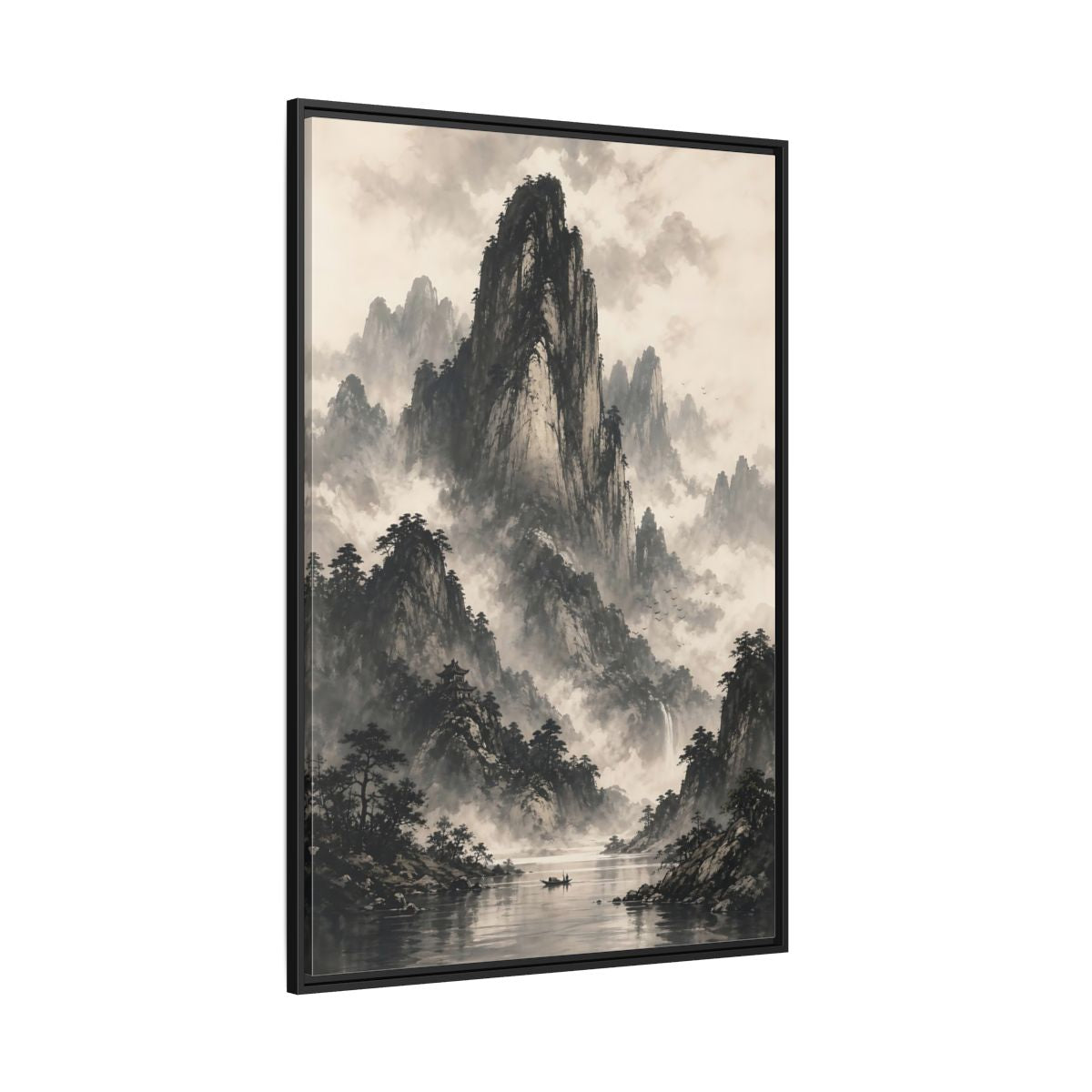 Side Mockup 12. Nature Mountain Landscape Monochrome Landscape shown as stretched canvas wall art