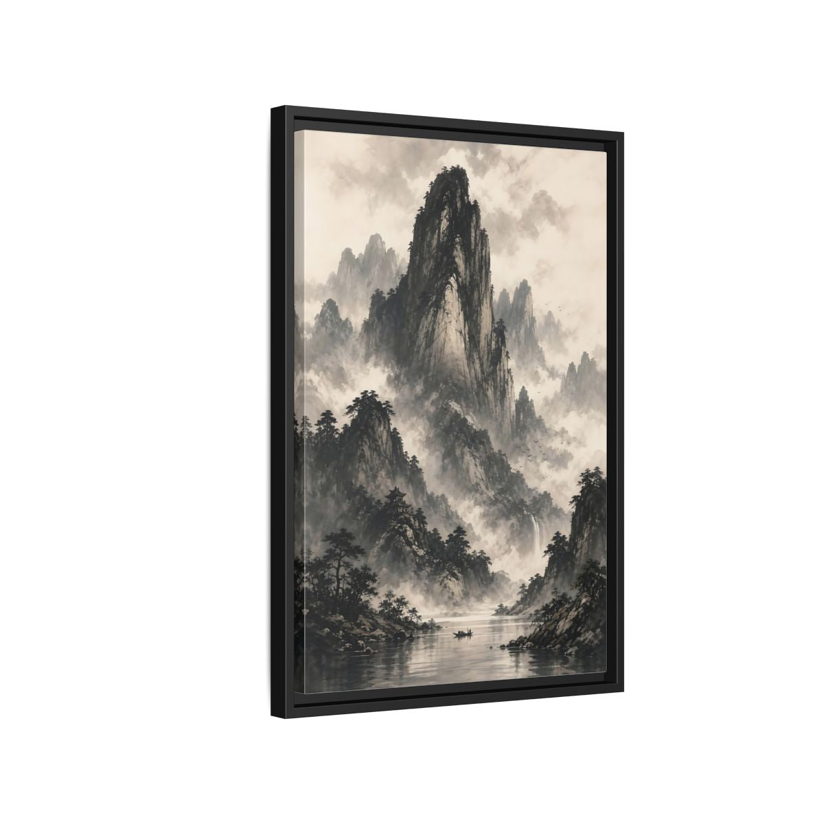 Side Mockup 3. Nature Mountain Landscape Monochrome Landscape shown as stretched canvas wall art