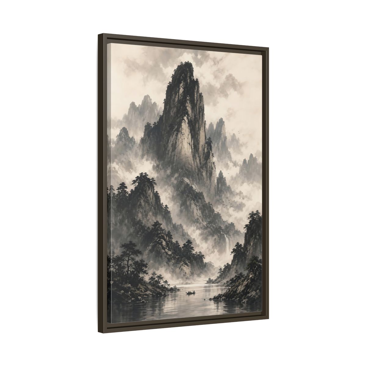 Side Mockup 11. Nature Mountain Landscape Monochrome Landscape shown as stretched canvas wall art