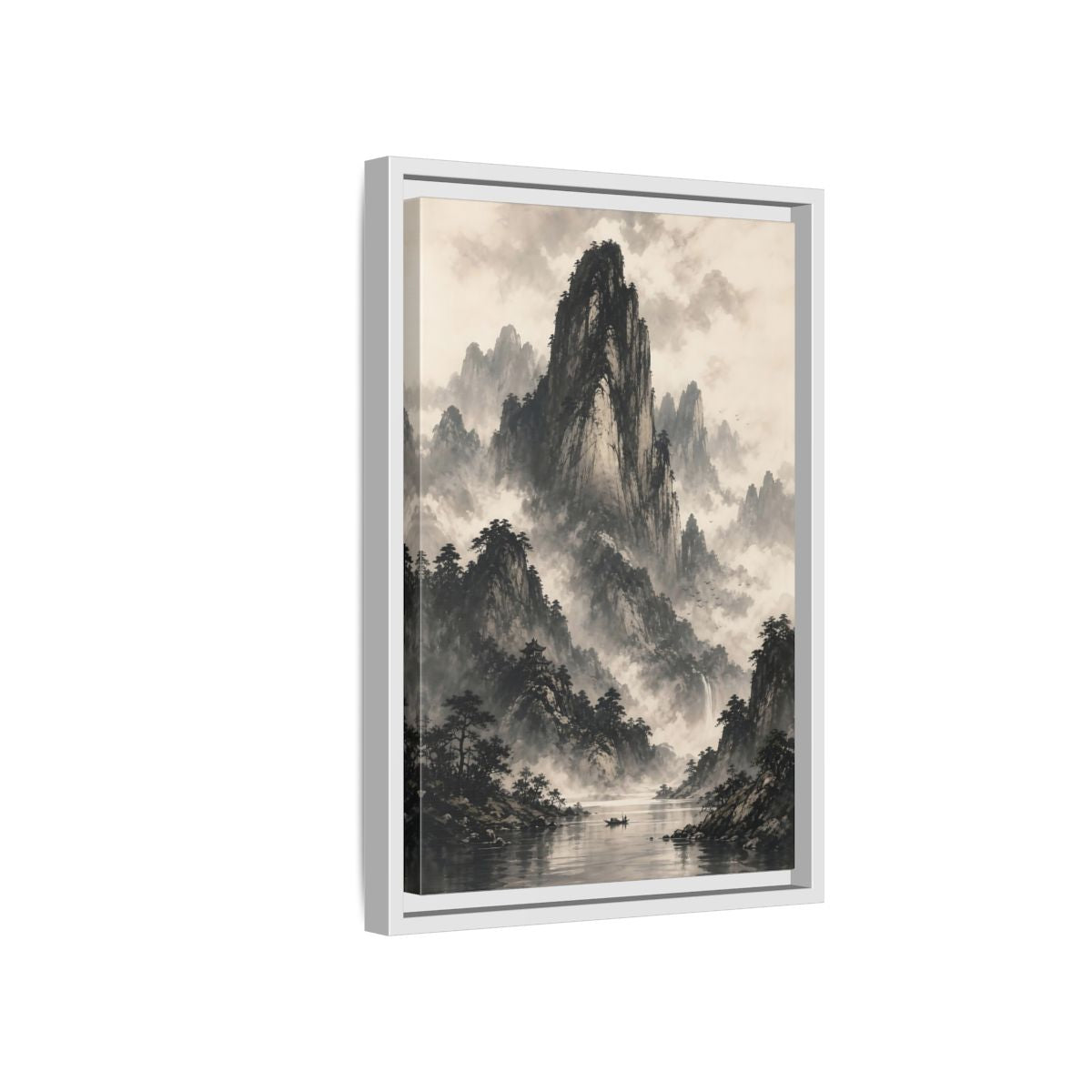 Side Mockup 4. Nature Mountain Landscape Monochrome Landscape shown as stretched canvas wall art