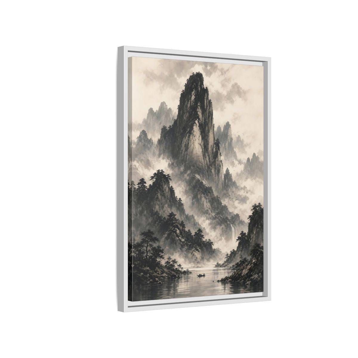 Side Mockup 1. Nature Mountain Landscape Monochrome Landscape shown as stretched canvas wall art
