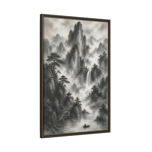 Main Mockup. Nature Mountain Landscape Monochrome Landscape shown as stretched canvas wall art