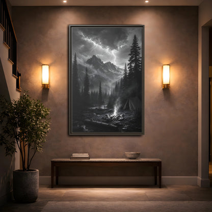 Mockup 2. Nature Mountain Landscape Monochrome Landscape shown as stretched canvas wall art