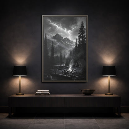 Mockup 3. Nature Mountain Landscape Monochrome Landscape shown as stretched canvas wall art