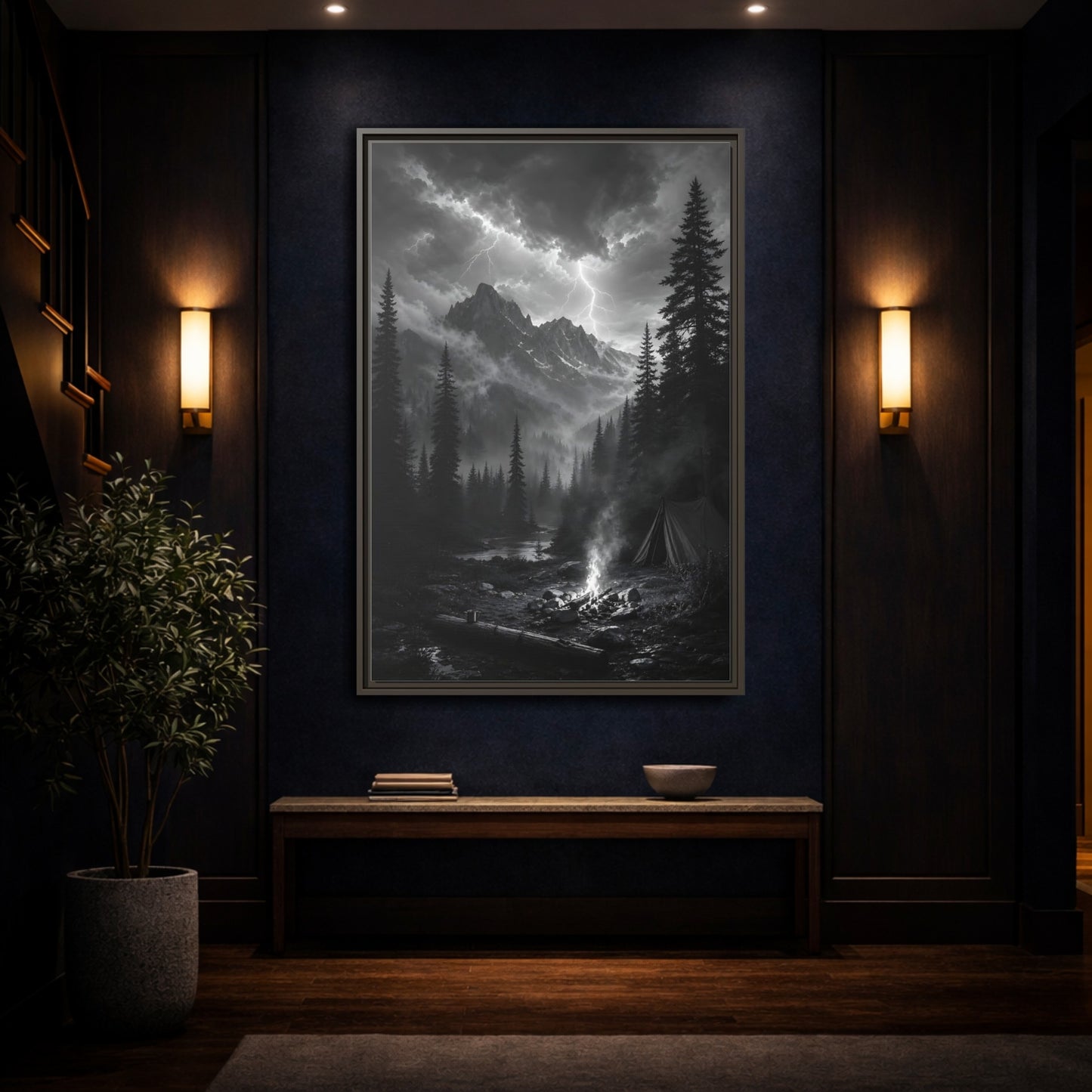 Mockup 4. Nature Mountain Landscape Monochrome Landscape shown as stretched canvas wall art