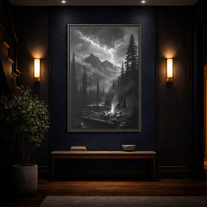 Mockup 4. Nature Mountain Landscape Monochrome Landscape shown as stretched canvas wall art