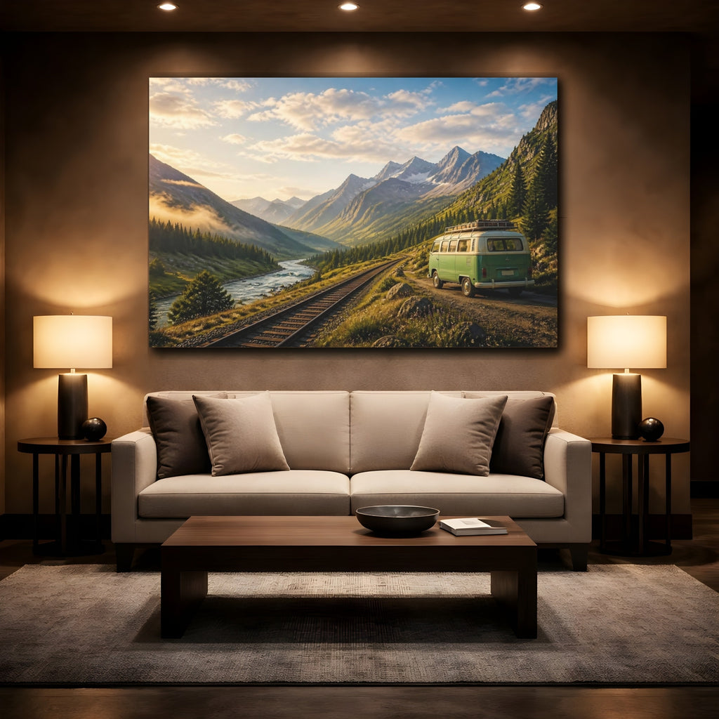 Mockup 2. Nature Mountain Landscape Mountain Landscape Van shown as stretched canvas wall art