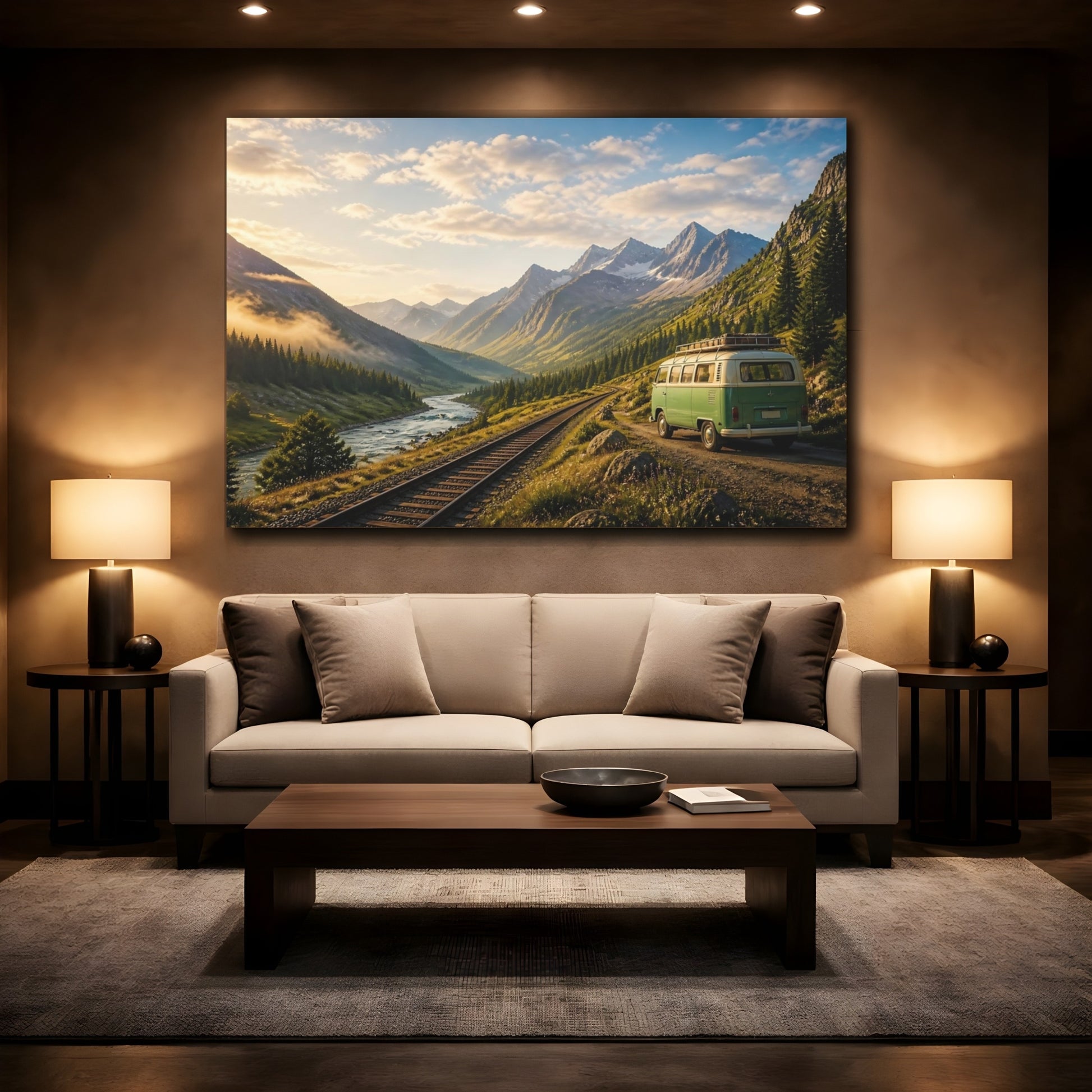 Mockup 2. Nature Mountain Landscape Mountain Landscape Van shown as stretched canvas wall art