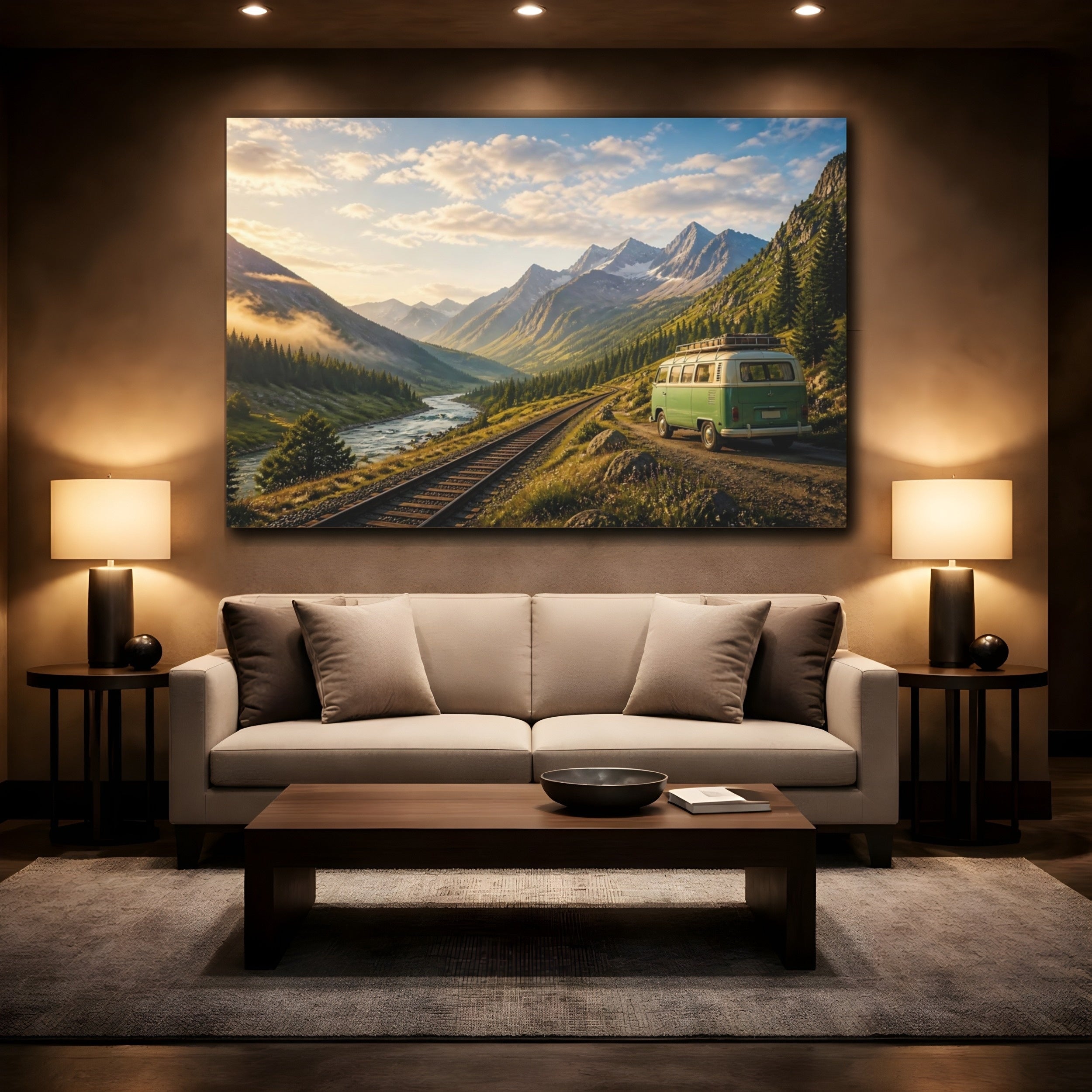 Mockup 2. Nature Mountain Landscape Mountain Landscape Van shown as stretched canvas wall art
