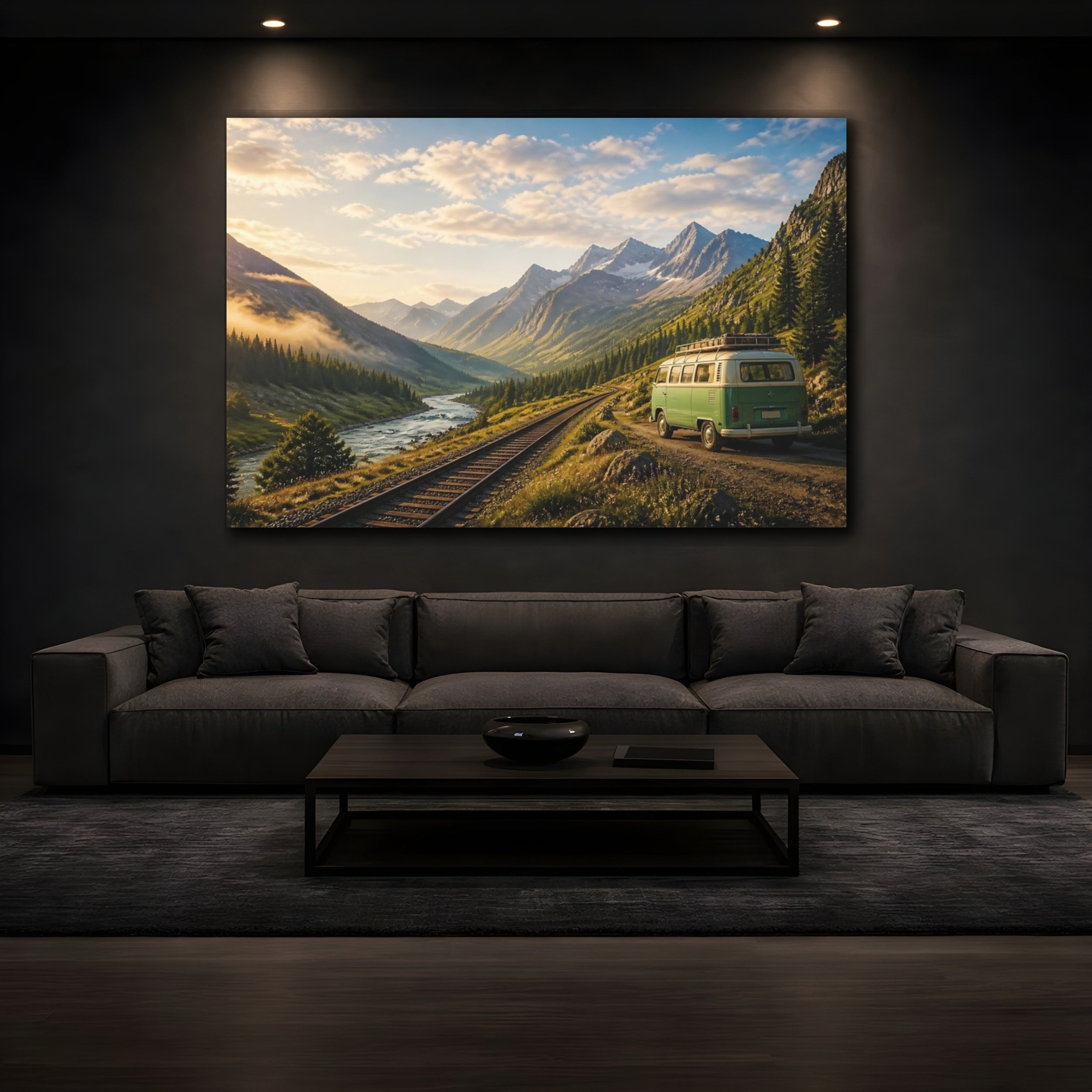 Mockup 3. Nature Mountain Landscape Mountain Landscape Van shown as stretched canvas wall art